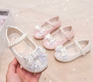 New Big Bow Silver Pearl Princess Birthday Girl Mary Jane Shoe (pre order) - Fox Baby & Co