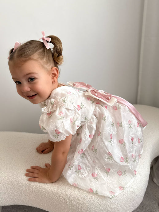 Kids girls French Floral Luxe Bow Dress (pre order) - Fox Baby & Co