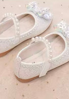 Load image into Gallery viewer, New Big Bow Silver Pearl Princess Birthday Girl Mary Jane Shoe (pre order) - Fox Baby &amp; Co
