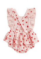 Load image into Gallery viewer, My Valentine Pink Hearts Frill Romper &amp; Bow (pre order) - Fox Baby &amp; Co
