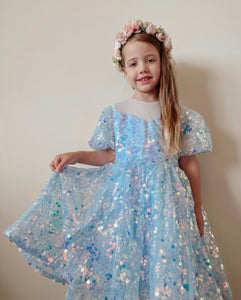 Kids girls Mermaid Luxe Sequins Tulle Dress - Blue (pre order) - Fox Baby & Co