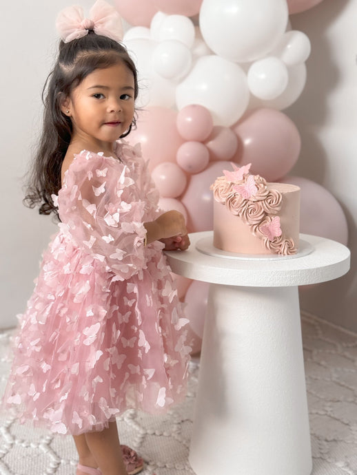 Madelyn Butterfly Luxe Little Girls Tulle Dress - Dusty Rose - Fox Baby & Co