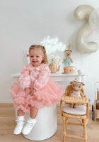 Load image into Gallery viewer, Little girl Rosie Tutu Birthday Party Long Sleeve Dress - Fox Baby &amp; Co
