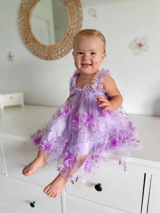 French Floral Fairy Tulle Dress - Purple - Fox Baby & Co