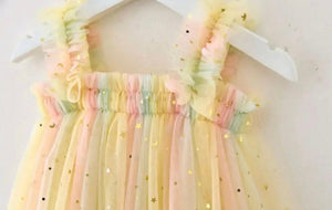 Kids little girls Arabella Tulle Fairy Birthday Dress - Lemon Rainbow - Fox Baby & Co