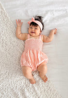 Load image into Gallery viewer, Peach Gingham Romper &amp; Bow Headband (pre order) - Fox Baby &amp; Co
