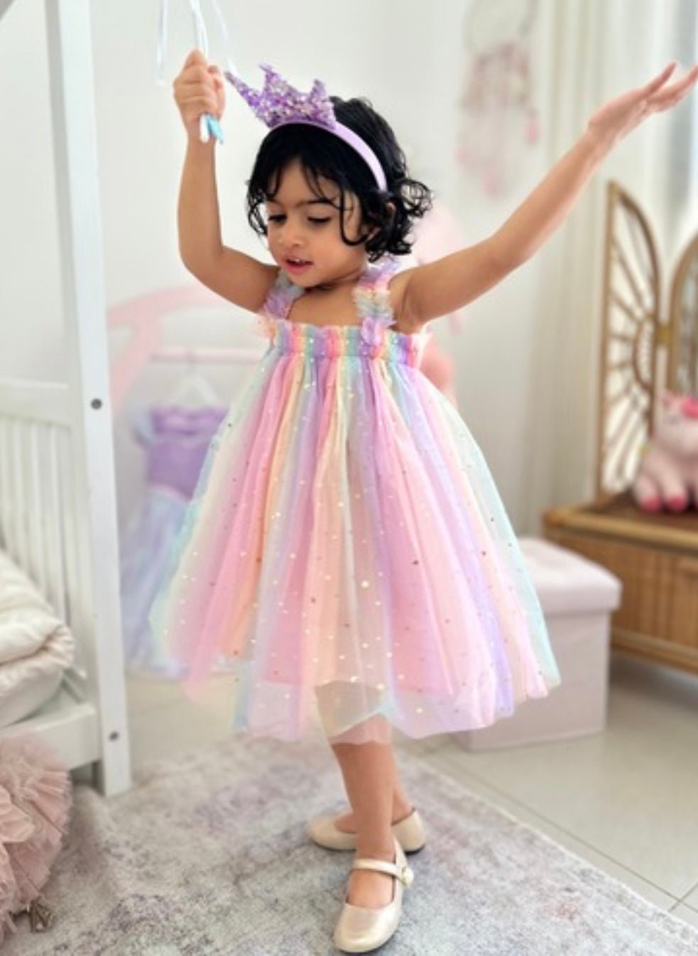 Kids little girls Arabella Tulle Fairy Birthday Dress - Rainbow Pink - Fox Baby & Co