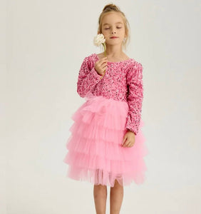 Pink Winter Wonderland Frill Tutu Long Sleeve Dress - Fox Baby & Co