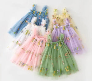 Arabella Garden Floral Tulle Birthday Dress - lemon - Fox Baby & Co