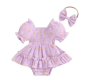 Lilac Daisy Romper & Bow Headband (pre order) - Fox Baby & Co