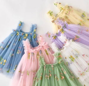 Arabella Garden Floral Tulle Birthday Dress - Sage Green - Fox Baby & Co