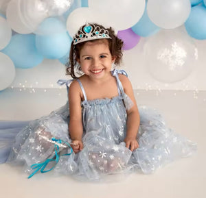 Sparkle Snow Princess Kids little Girls Tulle Dress - Blue