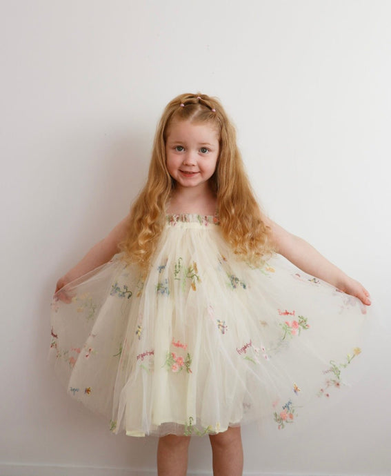 Arabella Garden Floral Tulle Birthday Dress - lemon - Fox Baby & Co