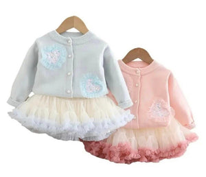 Sparkle Heart Knitted Cardigan & Tulle Tutu - Blue (pre order) - Fox Baby & Co