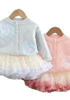 Load image into Gallery viewer, Sparkle Heart Knitted Cardigan &amp; Tulle Tutu - Blue (pre order) - Fox Baby &amp; Co
