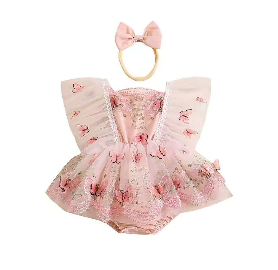 Whimsical Pink Butterfly Romper & Bow Headband (pre order) - Fox Baby & Co