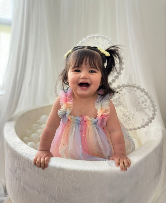 1st Birthday Kids little girls Arabella Tulle Fairy Birthday Dress - Bright Rainbow - Fox Baby & Co