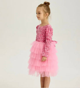 Pink Winter Wonderland Frill Tutu Long Sleeve Dress - Fox Baby & Co