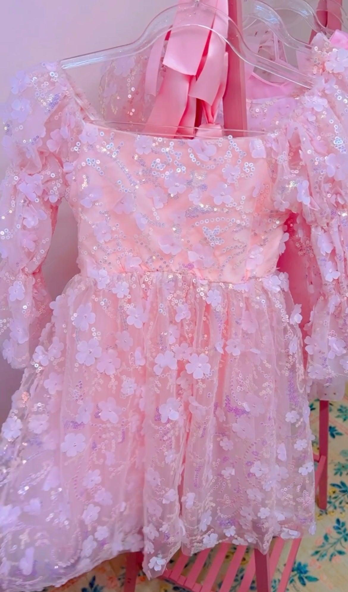 Flowergirl Sparkle Wonderland Long Sleeve Luxe Tulle Dress - Pink (pre order) - Fox Baby & Co