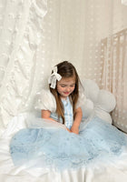 Load image into Gallery viewer, Blue &amp; White Floral Princess Party Dress (pre order) - Fox Baby &amp; Co

