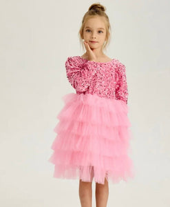 Pink Winter Wonderland Frill Tutu Long Sleeve Dress - Fox Baby & Co