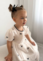 Load image into Gallery viewer, Kids girls French Luxe Bow Puff Dress - Black/ivory (pre order)
