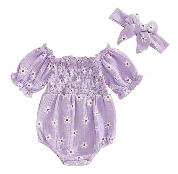 Oh Daisy Romper & Bow Headband - Lilac (pre order) - Fox Baby & Co