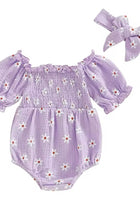 Load image into Gallery viewer, Oh Daisy Romper &amp; Bow Headband - Lilac (pre order) - Fox Baby &amp; Co
