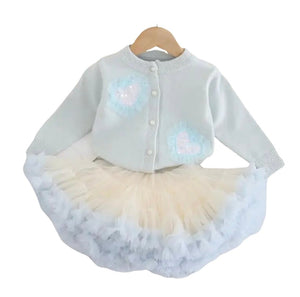 Sparkle Heart Knitted Cardigan & Tulle Tutu - Blue (pre order) - Fox Baby & Co