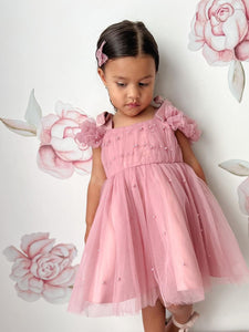 Kids little girls Valencia Pearl Luxe Party Dress - Dusty Rose (pre order) - Fox Baby & Co