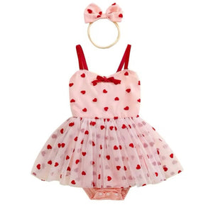 Baby Girl Valentine Tiny Hearts Tutu Romper & Bow (pre order) - Fox Baby & Co