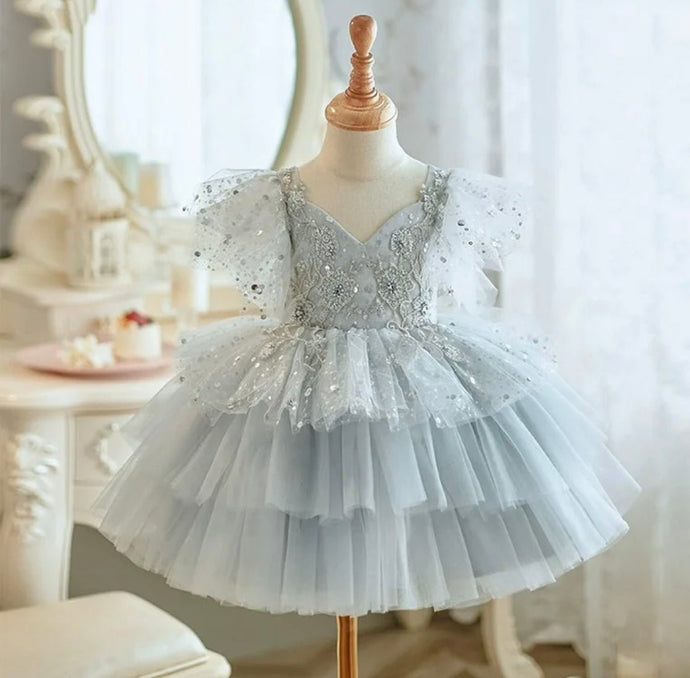 Kids girls Whimsical Sparkle Luxe Party Tulle Dress - Grey (Pre order) - Fox Baby & Co