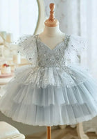 Load image into Gallery viewer, Kids girls Whimsical Sparkle Luxe Party Tulle Dress - Grey (Pre order) - Fox Baby &amp; Co
