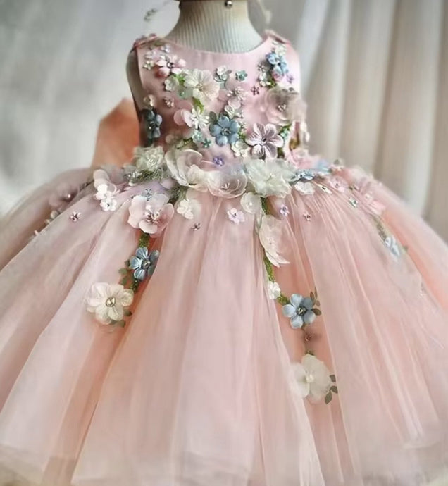 Amelia Flower Luxe Little Girls Tulle Dress - Pink (pre order) - Fox Baby & Co