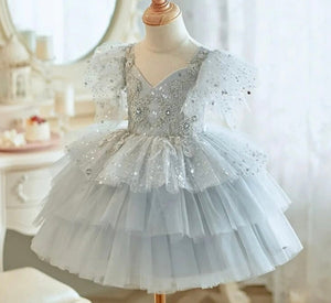 Kids girls Whimsical Sparkle Luxe Party Tulle Dress - Grey (Pre order) - Fox Baby & Co