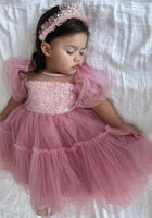 Load image into Gallery viewer, Kid little girl Dusty Rose Pink Fairytale Birthday Tulle Dress - Fox Baby &amp; Co
