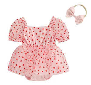 Baby Girls XOXO Tutu Tulle Romper with bow - hearts - Fox Baby & Co