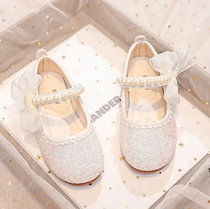 Little Bow Silver Pearl Princess Birthday Girl Mary Jane Shoe (pre order) - Fox Baby & Co