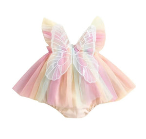 Kids little Girls Aurora Tutu Tulle Fairy Romper - Pink Rainbow - Fox Baby & Co