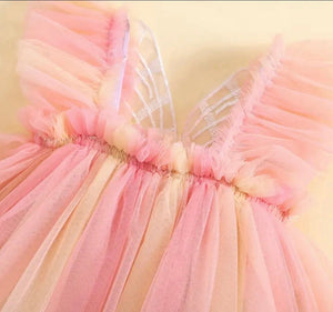 Kids little Girls Aurora Tutu Tulle Fairy Romper - Peach Rainbow - Fox Baby & Co