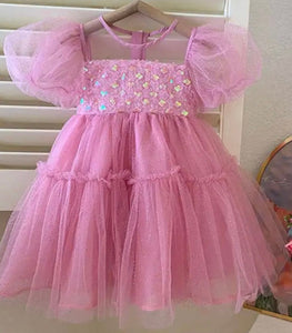 Kid little girl Dusty Rose Pink Fairytale Birthday Tulle Dress - Fox Baby & Co