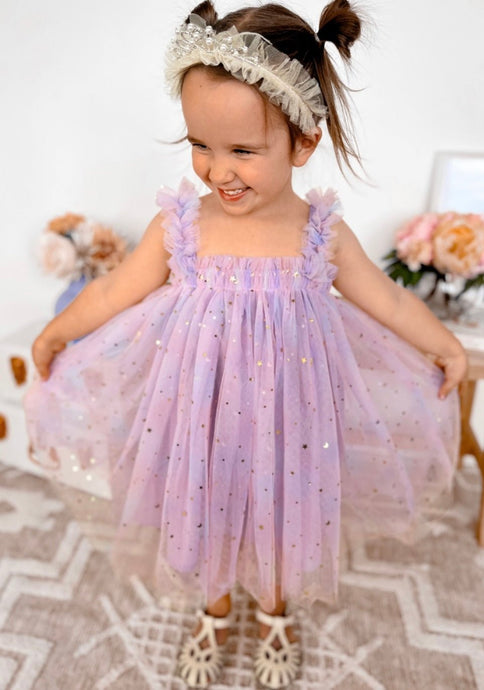 Kids little girls Arabella Tulle Fairy Birthday Dress - Lilac - Fox Baby & Co