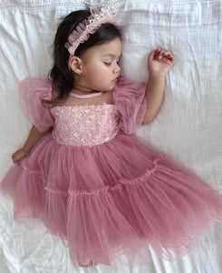 Kid little girl Dusty Rose Pink Fairytale Birthday Tulle Dress - Fox Baby & Co