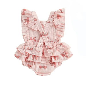 My Valentine Pink Bow Frill Romper & Bow (pre order) - Fox Baby & Co