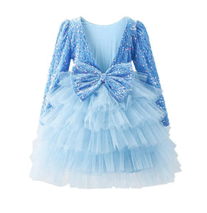 Blue Winter Wonderland Frill Tutu Long Sleeve Dress - Fox Baby & Co