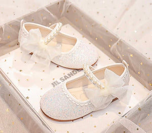 Little Bow Silver Pearl Princess Birthday Girl Mary Jane Shoe (pre order) - Fox Baby & Co