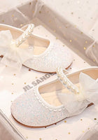 Load image into Gallery viewer, Little Bow Silver Pearl Princess Birthday Girl Mary Jane Shoe (pre order) - Fox Baby &amp; Co
