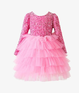 Pink Winter Wonderland Frill Tutu Long Sleeve Dress - Fox Baby & Co