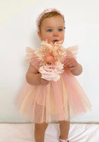 Load image into Gallery viewer, Kids little Girls Aurora Tutu Tulle Fairy Romper - Peach Rainbow - Fox Baby &amp; Co
