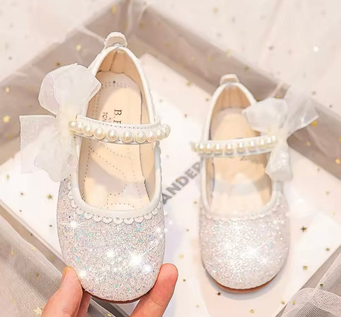 Little Bow Silver Pearl Princess Birthday Girl Mary Jane Shoe (pre order) - Fox Baby & Co